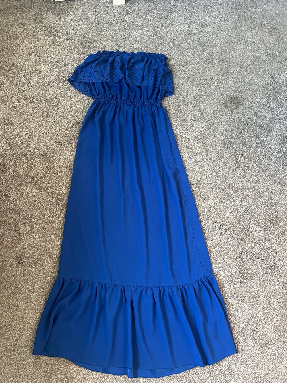 Royal Blue Strapless Ruffle Maxi Dress